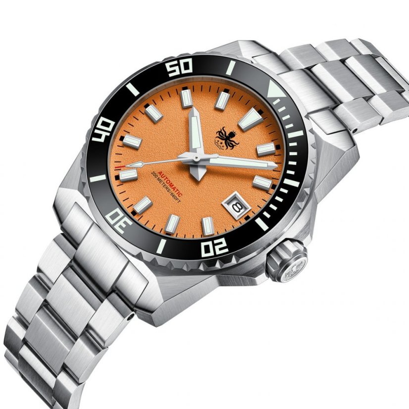 Men's silver Phoibos watch with steel strap Leviathan 200M - PY050G Orange Automatic 40MM