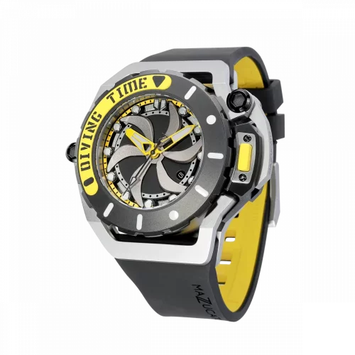 Černé pánské hodinky Mazzucato Watches s gumovým páskem RIM Scuba Black / Yellow - 48MM Automatic