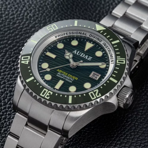 Ασημένιο ρολόι Audaz Watches για άντρες με ιμάντα από χάλυβα Abyss Diver ADZ-3010-08 - Automatic 44MM