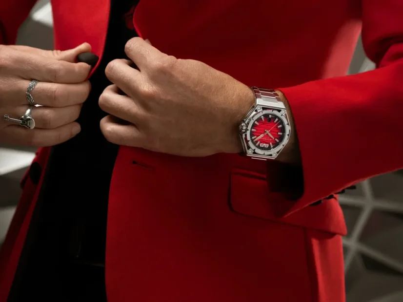 Men's silver Bomberg Watch with steel strap EDGE RED 43MM Automatic