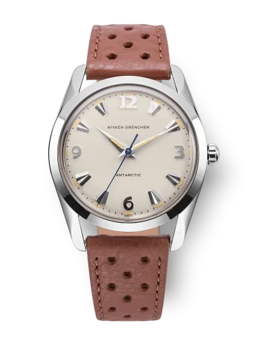 Reloj Nivada Grenchen plata para hombre con correa de cuero Antarctic 35001M41 35MM