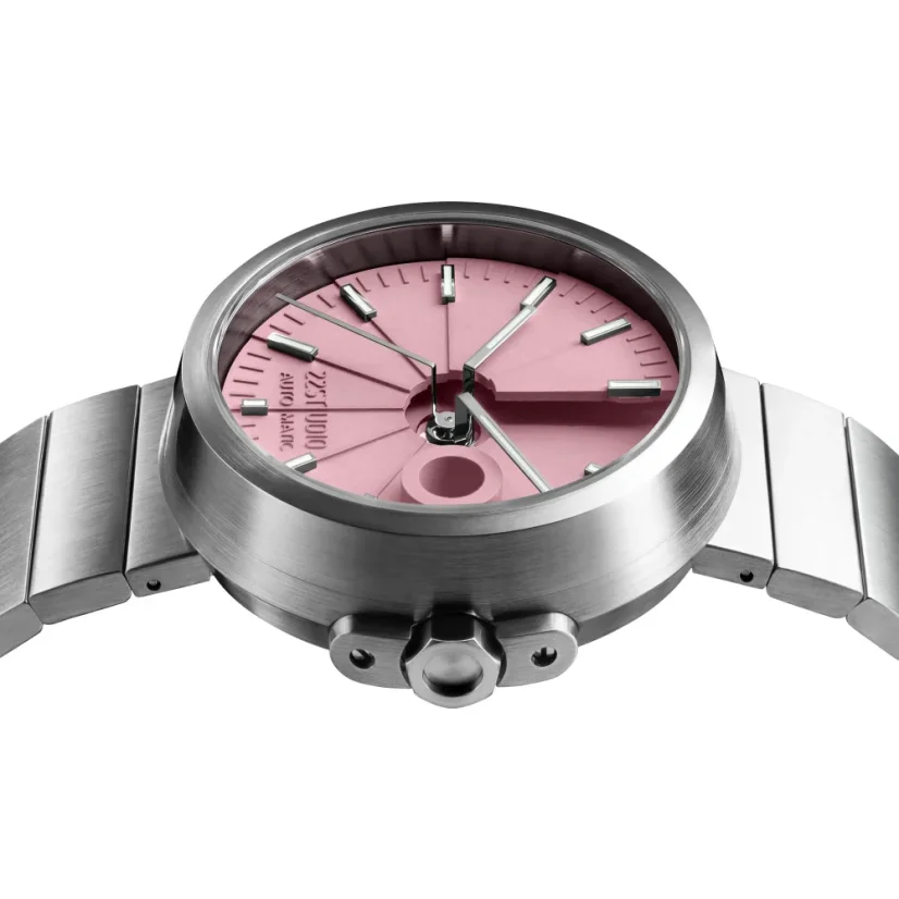 Reloj 22Designstudio Watches plata de caballero con correa de acero Concrete Sport Pink 45MM Automati