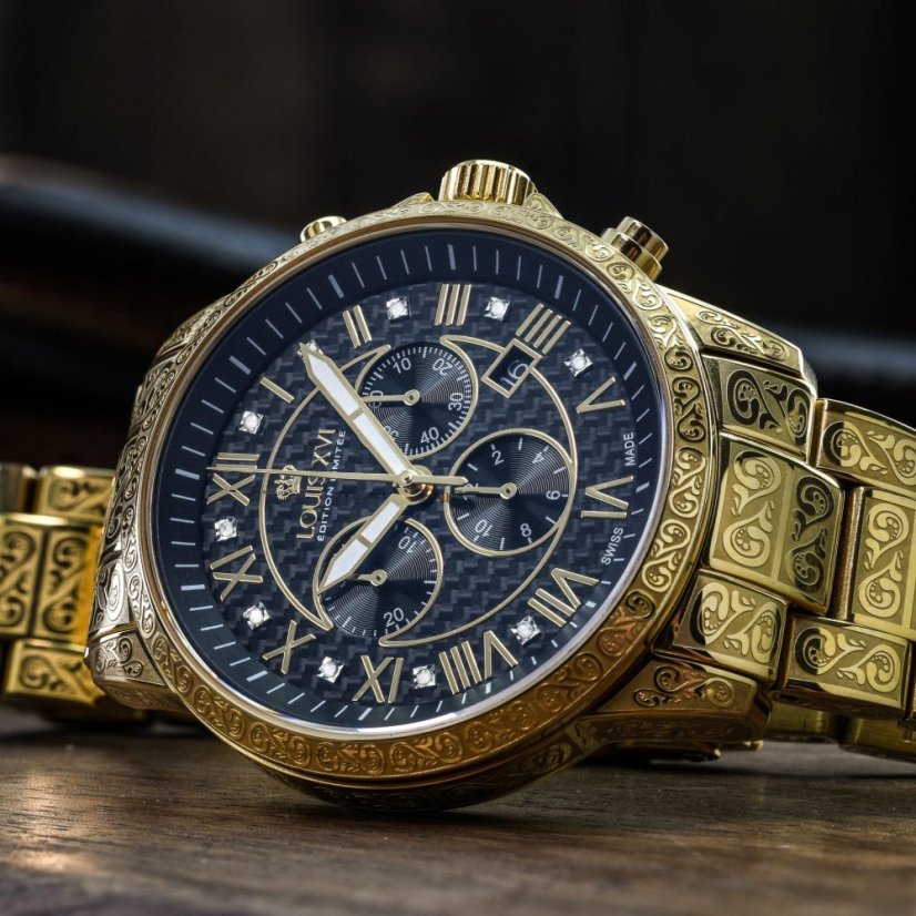 Men's gold Louis XVI watch with steel strap Palais Royale 1018 - Gold 43MM