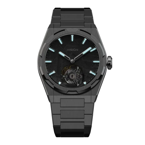 Silberne Herrenuhr Aisiondesign Watches mit Stahlband Tourbillon - Meteorite Dial Raw 41MM