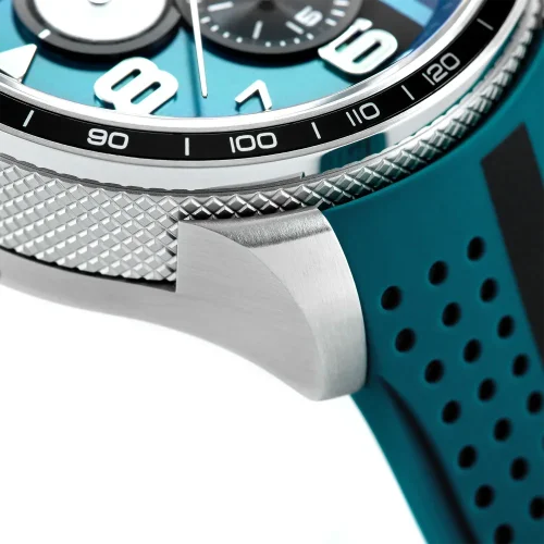 Silberne Herrenuhr Bomberg Watches mit Gummiband RACING 4.9 Blue 45MM