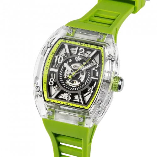 Stříbrné pánské hodinky Ralph Christian s gumovým páskem The Ghost - Acid Green Automatic 43MM
