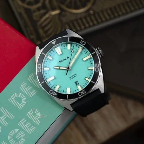 Montre Circula Watches pour homme de couleur argent avec bracelet en caoutchouc AquaSport II Türkis - Blue 40MM Automatic