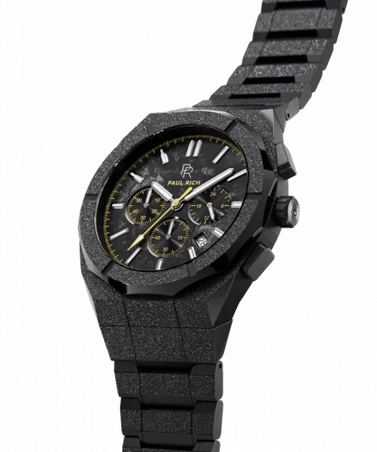 Męski czarny zegarek Rich Paul ze stalowym paskiem Frosted Motorsport - Black / Yellow 45MM Limited edition
