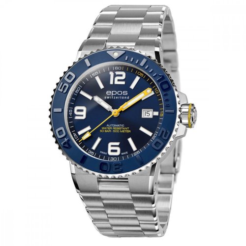 Strieborné pánske hodinky Epos s oceľovým pásikom Sportive 3441.131.96.56.30 43MM Automatic