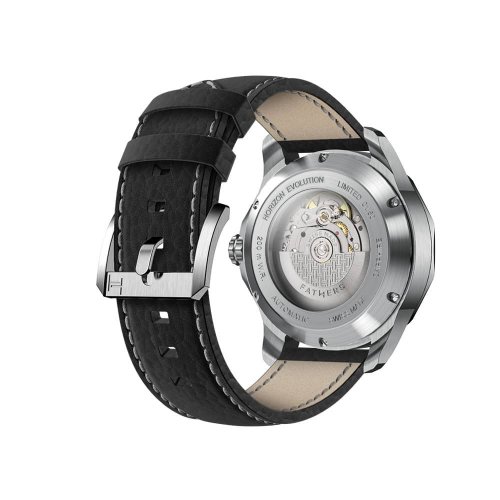 Stříbrné pánské hodinky Fathers s koženým páskem Evolution Black 40MM Automatic
