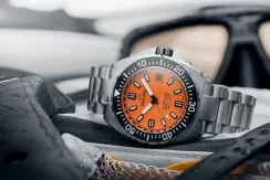 Strieborné pánske hodinky Delma Watches s ocelovým pásikom Shell Star Titanium Silver / Orange 41MM Automatic