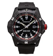 Čierne pánske hodinky ProTek Watches s gumovým pásikom Official USMC Series 1012 42MM