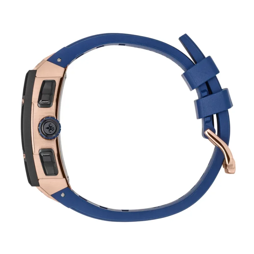 Goldene Herrenuhr Ralph Christian mit Gummiband The Polaris Chrono - Rose Gold / Royal Blue 42,5MM