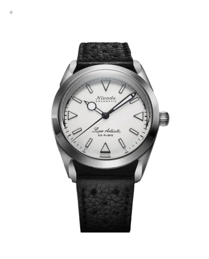 Stříbrné pánské hodinky Nivada Grenchen s koženým páskem Super Antarctic White 32065A10 38MM