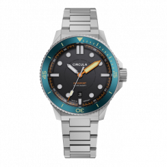 Stříbrné pánské hodinky Circula s ocelovým páskem DiveSport Titan - Black / Petrol Aluminium 42MM Automatic