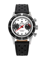 Men's silver Nivada Grenchen watch with leather strap Closed Caseback Chronomaster Paul Newman Inter.Bezel 86054M10LC 38MM