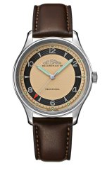 Strieborné pánske hodinky Delbana Watches s koženým pásikom Recordmaster Mechanical Silver / Gold 40MM