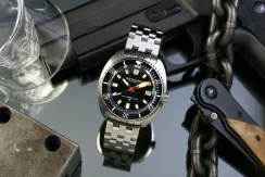 Relógio prateado masculino Nethuns com pulseira de aço Aqua II SS541 - Silver Automatic 44MM