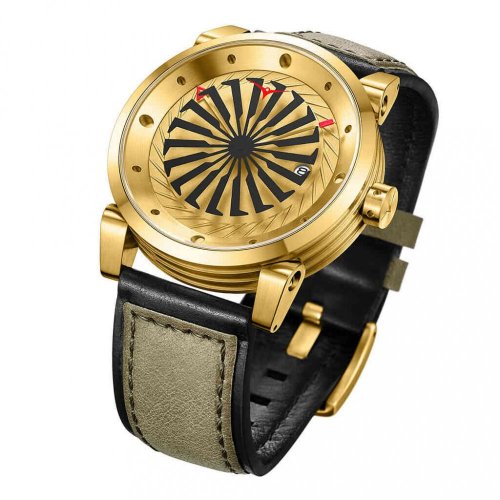 Zlaté pánske hodinky Zinvo Watches s opaskom z pravej kože Blade - Gold 44MM