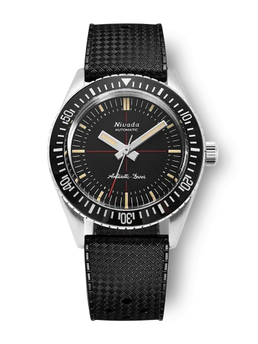 Strieborné pánske hodinky Nivada Grenchen s gumovým opaskom Antarctic Diver No Date 32044A01 38MM Automatic