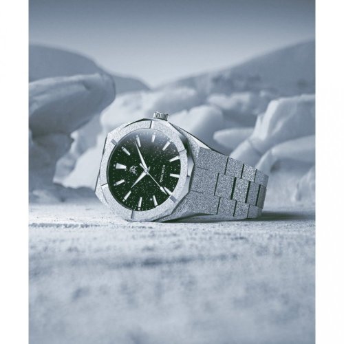 Relógio Paul Rich de prata para homem com pulseira de aço Frosted Star Dust - Green Silver 42MM