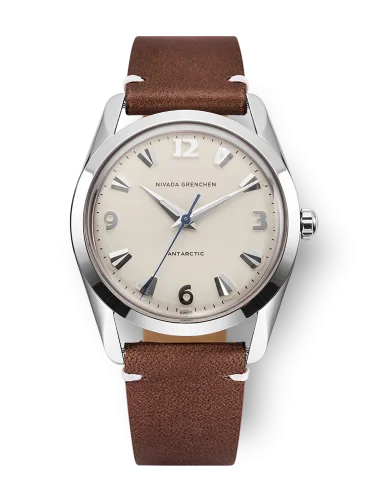 Męski srebrny zegarek Nivada Grenchen ze skórzanym paskiem Antarctic 35004M14 35MM