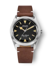 Strieborné pánske hodinky Nivada Grenchen s koženým opaskom Super Antarctic 32024A 38MM Automatic