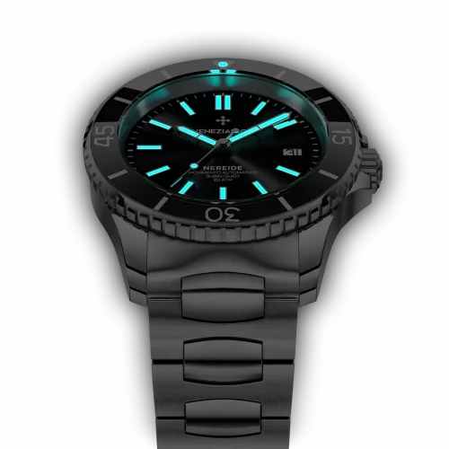 Strieborné pánske hodinky Venezianico s oceľovým pásikom Nereide 3321504C Black 42MM Automatic