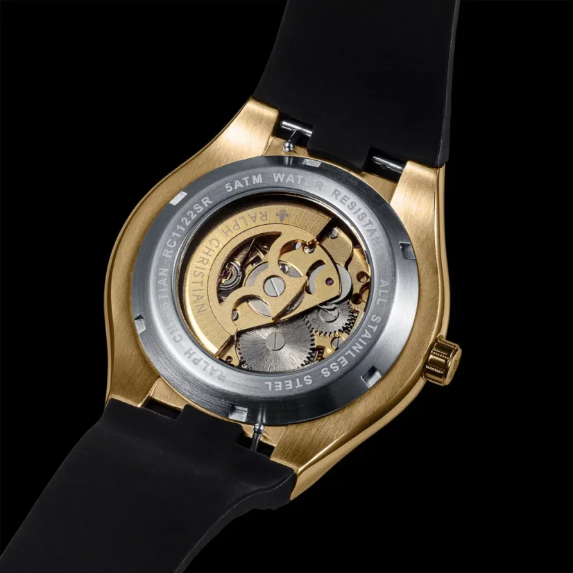 Men's gold Ralph Christian watch with a rubber band Prague Skeleton Deluxe - Gold Automatic 44MM