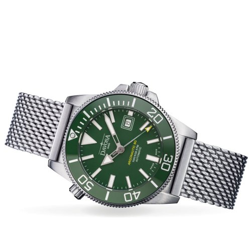 Męski srebrny zegarek Davosa ze stalowym paskiem Argonautic BG Mesh - Silver/Green 43MM Automatic