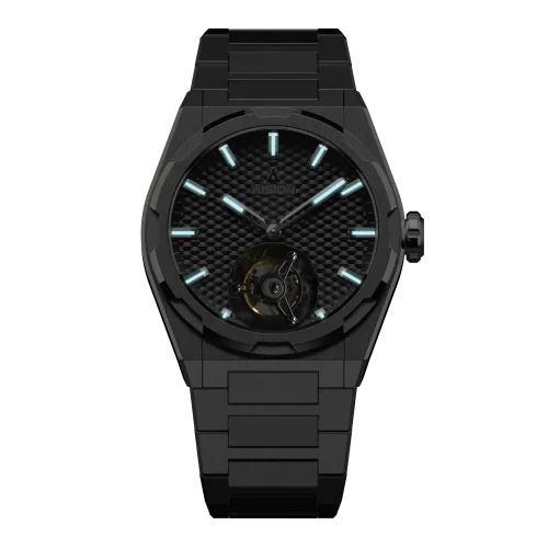 Relógio Aisiondesign Watches prata para homens com pulseira de aço Tourbillon Hexagonal Pyramid Seamless Dial - Blue 41MM