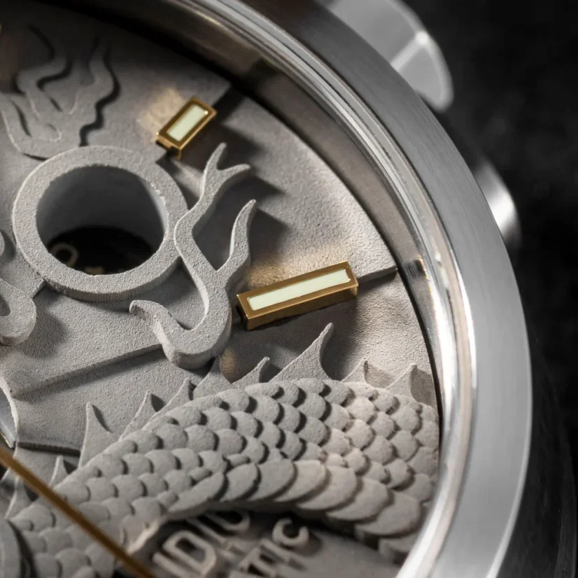 Zilverkleurig herenhorloge van 22Designstudio Watches met leren band Rabbit Edition Concrete Dragon 45MM Automatic