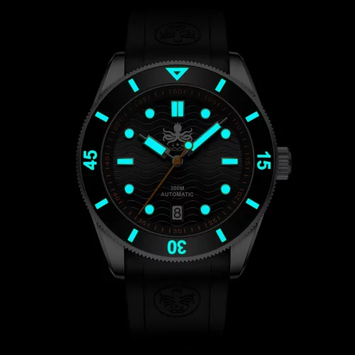 Schwarze Herrenuhr Phoibos Watches mit Gummiband Wave Master PY010CR - Automatic 42MM