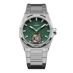 Strieborné pánske hodinky Aisiondesign Watches s ocelovým pásikom Tourbillon Hexagonal Pyramid Seamless Dial - Green 41MM