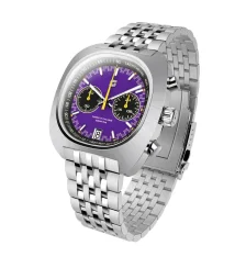 Srebrny zegarek męski Straton Watches z pasem stalowym Comp Driver Purple 42MM