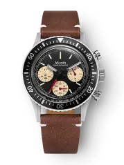 Zilveren herenhorloge van Nivada Grenchen met leren riem Chronoking Mecaquartz Brown Leather 87033Q14 38MM