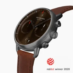 Men's black Nordgreen watch with leather strap Pioneer Brown Sunray Dial - Brown Leather / Gun Metal 42MM