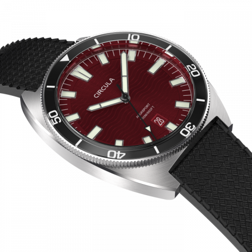 Muški srebrni sat Circula Watches s gumicom AquaSport II - Red 40MM Automatic
