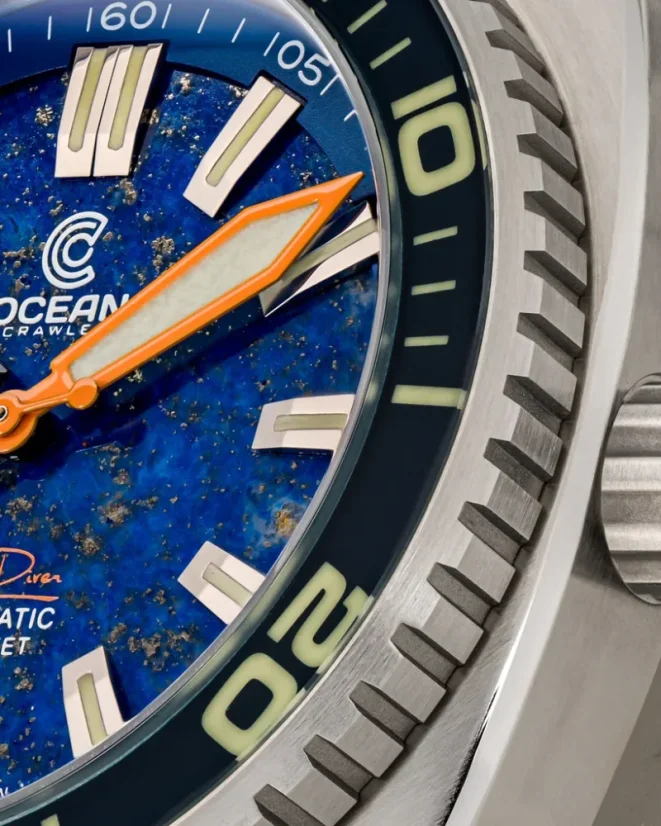 Montre Oceancrawler Watches pour homme en argent avec bracelet en acier Core Diver - Lapis Lazuli Edition 44MM