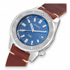Stříbrné pánské hodinky Squale s koženým páskem 1521 Onda Leather - Silver 42MM Automatic