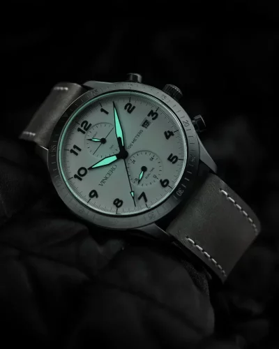 Relógio masculino Vincero cinza com pulseira de couro The Altitude Matte Gray/Brown 43MM