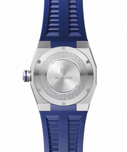Relógio Paul Rich prata para homens com pulseira de borracha Aquacarbon Pro Horizon Blue - Sunray 43MM