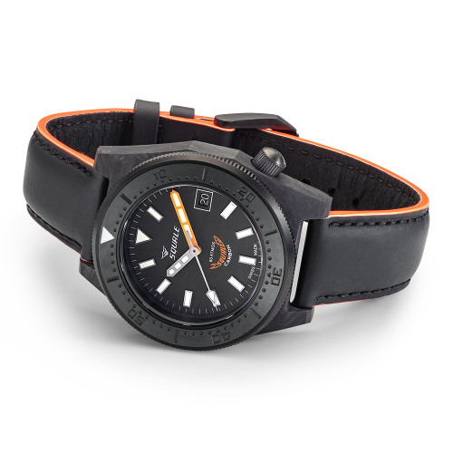 Orologio da uomo Squale in colore nero con cinturino in pelle gommata T-183 Forged Carbon Orange - Black 42MM Automatic