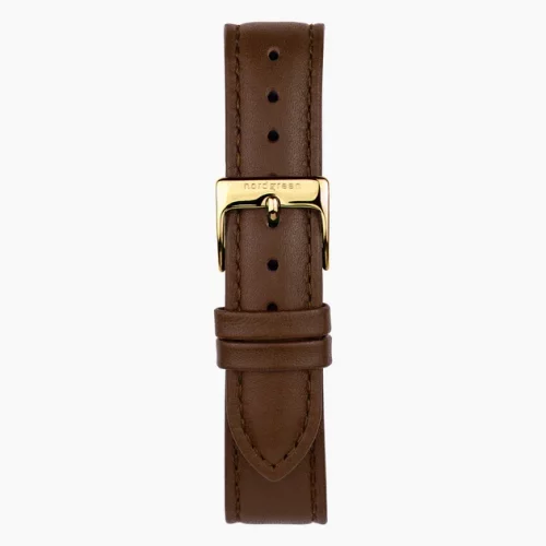 Relógio Nordgreen ouro para homens com pulseira de couro Native White Dial - Brown Leather / Gold 40MM