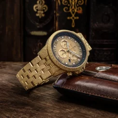 Reloj de oro Luis XVI para hombre con correa de acero Frosted Aramis - Gold 43MM