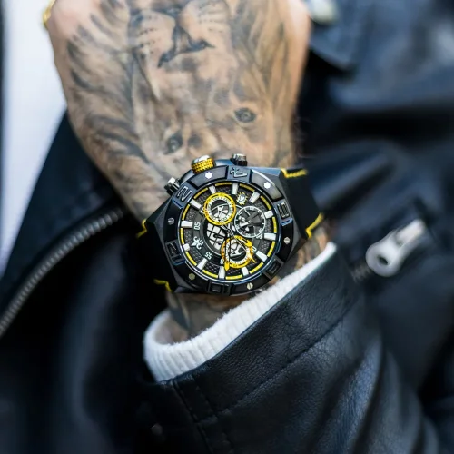 Czarny męski zegareki Ralph Christian ze skórzanym paskiem The Delta Chrono - Black 45MM