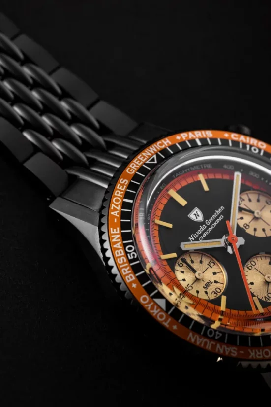 Orologio da uomo Nivada Grenchen nero con cinturino in acciaio Chronoking Mecaquartz Steel Black 87041Q04 38MM