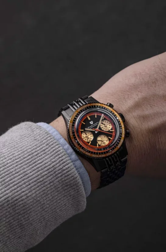 Orologio da uomo Nivada Grenchen nero con cinturino in acciaio Chronoking Mecaquartz Steel Black 87041Q04 38MM