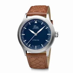 Stříbrné pánské hodinky Eza s koženým páskem AirFighter Blue - 41MM Automatic