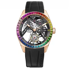 Relógio Agelocer Watches ouro para homens com elástico Tourbillon Rainbow Series Black 42MM